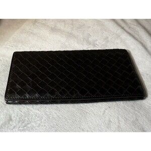 Preowned Bottega Venetta Intrecciato Lambskin Bifold Wallet, Blk Good Condition